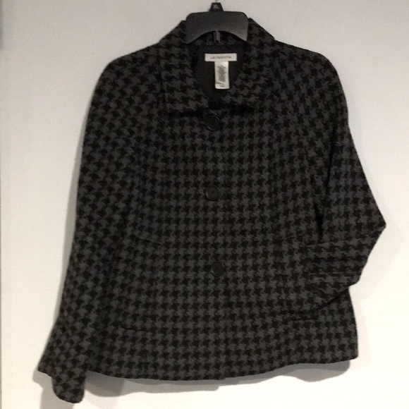 Liz Claiborne Pea Coat houndstooth pattern gray and black Size Large - Picture 1 of 7